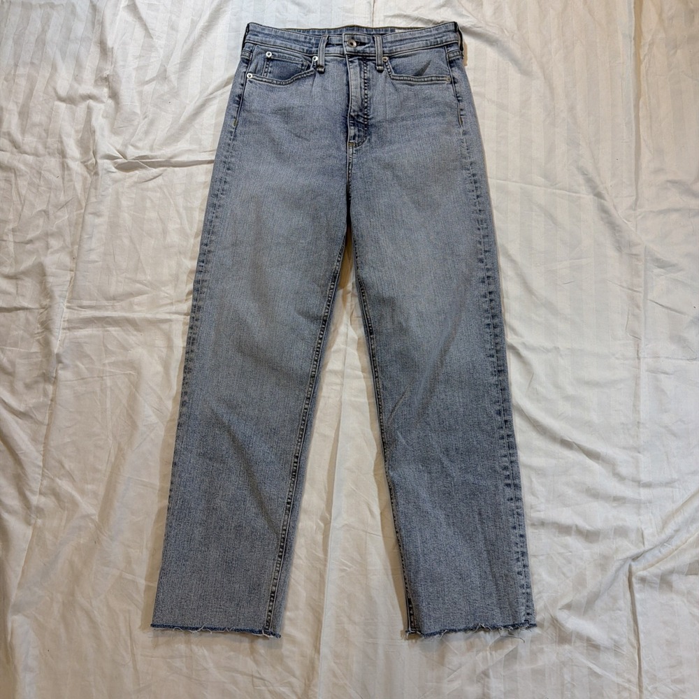 Rag & Bone Jane Super High-Rise Raw Ankle Light Wash Denim Jeans Size 28